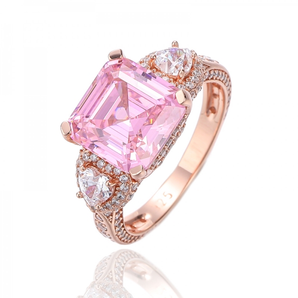Asscher Canary And Heart Shape White Cubic Zircon Silver Ring With Gold Plating 
