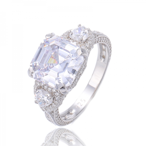 Asscher Canary And Heart Shape White Cubic Zircon Silver Ring With Gold Plating 