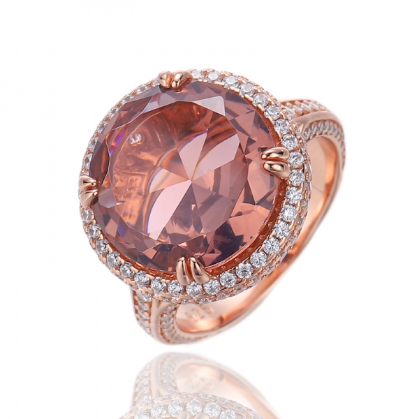 Round Shape Diamond Yellow And White Cubic Zircon Gold Plating Silver Ring 