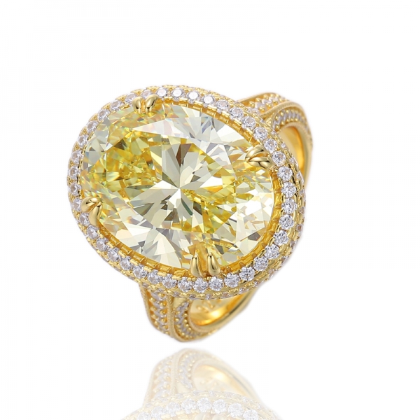 Oval Shape And Round White Cubic Zircon Silver Ring With Rose Gold Plating 