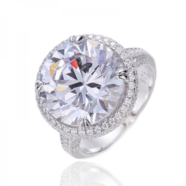 Round Shape Diamond Yellow And White Cubic Zircon Gold Plating Silver Ring 