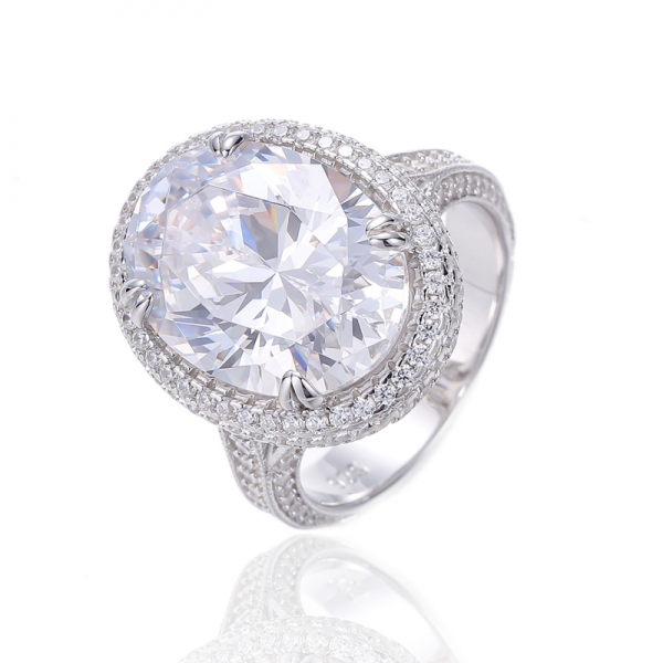 Oval Shape And Round White Cubic Zircon Silver Ring With Rose Gold Plating 