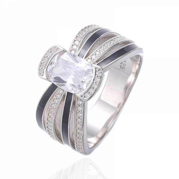 Cushion Green Nano And Green Enamel Rhodium Plating Silver Ring 
