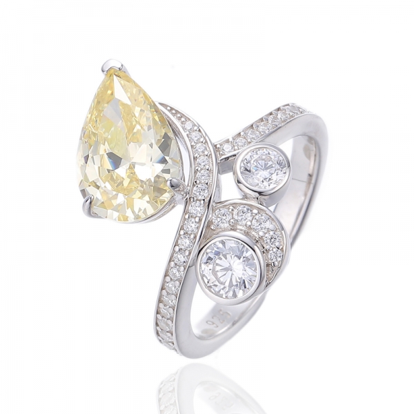 Pear Shape And Round Morganite Nano Silver Ring With Rose Gold Plating 