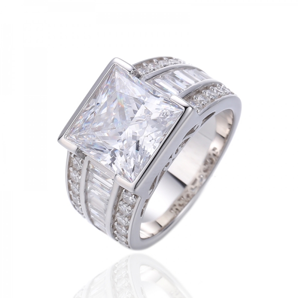 Square Morganite Nano And Baguette White Cubic Zircon Silver Ring With Rose Gold Plating 