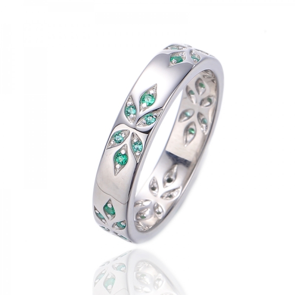 925 Round Shape Green Nano Rhodium Silver Eternity Ring 