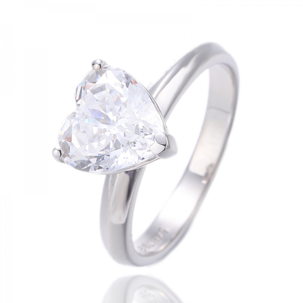 Heart Shape White Cubic Zircon Rhodium Plating Silver Ring 