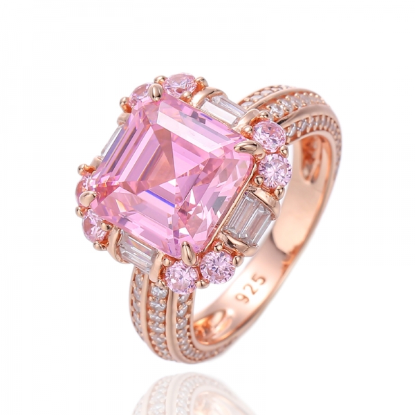 Asscher Canary And Baguette White Cubic Zircon Gold Plating Silver Ring 