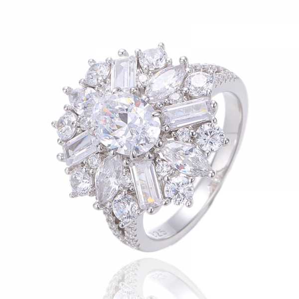 925 Oval Shape Blue Nano And Marquise White Cubic Zircon Rhodium Silver Ring 