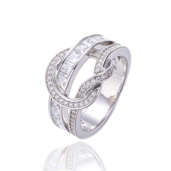 Square Morganite Nano And Round Shape White Cubic Zircon Silver Ring With Rose Gold Plating 