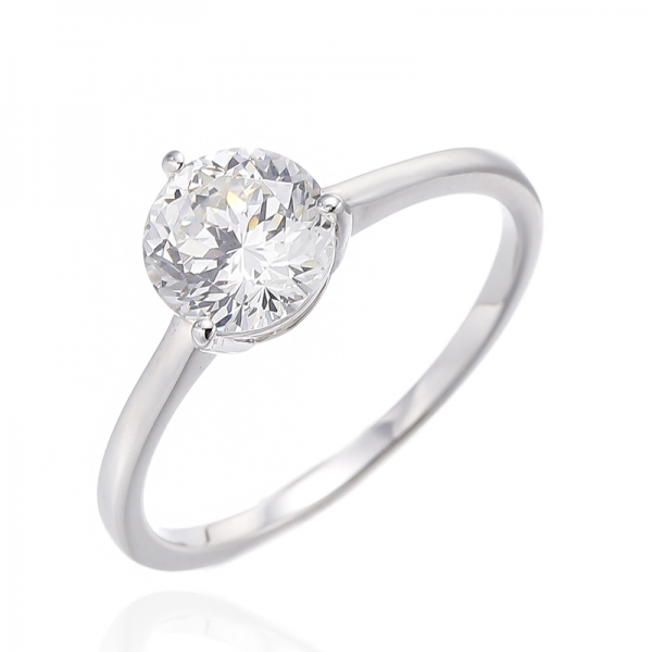 925 Round Shape Diamond G Cubic Zircon Rhodium Plating Silver Ring 