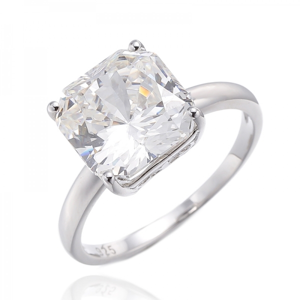 Asscher Diamond G Cubic Zircon Rhodium Plating Silver Ring 