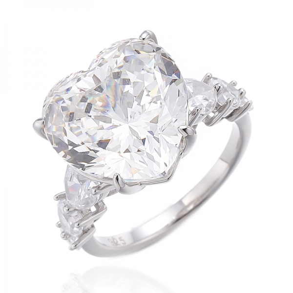 Heart Shape Diamond G And White Cubic Zircon Rhodium Plating Silver Ring 