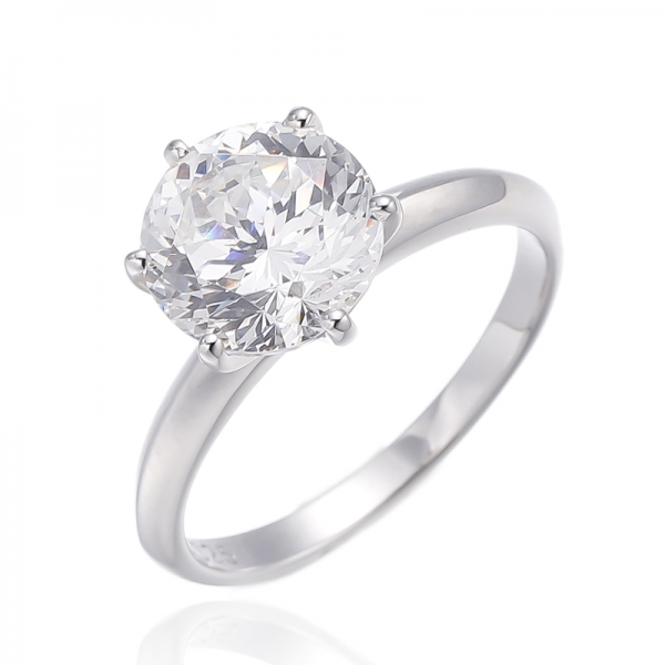925 Round Diamond G Cubic Zircon Rhodium Silver Ring 