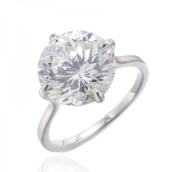 925 Round Shape Diamond G Cubic Zircon Rhodium Silver Ring 
