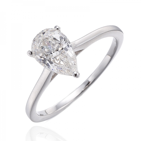Pear Shape Diamond G Cubic Zircon Rhodium Silver Ring 
