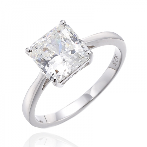 Octagon Diamond G Cubic Zircon Rhodium Silver Ring 