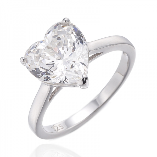 Heart Shape Diamond G Cubic Zircon Rhodium Plating Silver Ring 