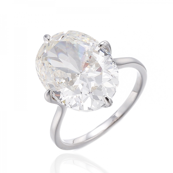 Oval Shape Diamond G Cubic Zircon Rhodium Plating Silver Ring 