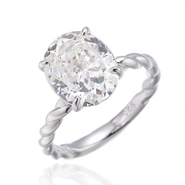 925 Oval Shape Diamond G Cubic Zircon Rhodium Silver Ring 