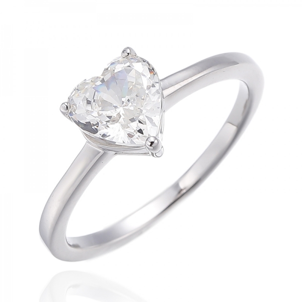 925 Heart Shape Diamond G Cubic Zircon Rhodium Plating Silver Ring 