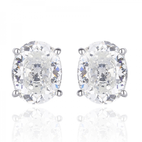 Oval Shape Diamond G Cubic Zircon Rhodium Silver Earring 