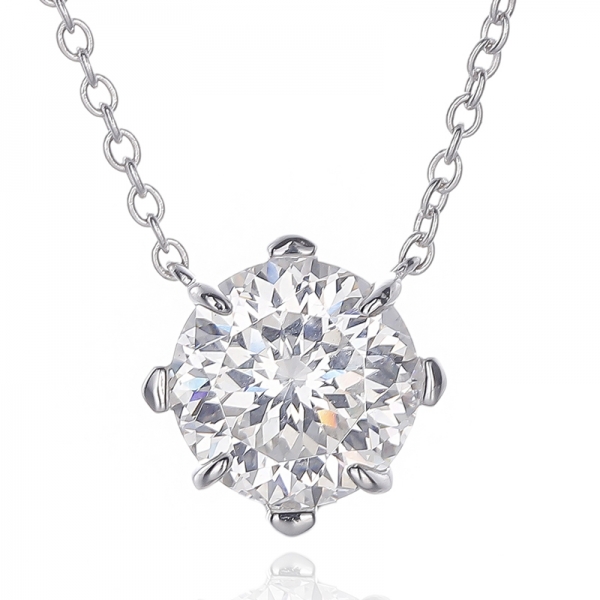 Round Diamond G Cubic Zircon Rhodium Silver Necklace 
