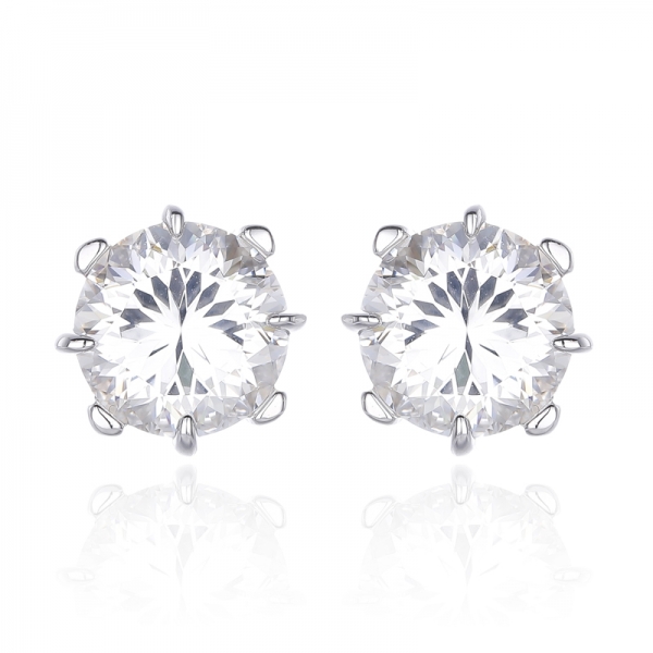 Round Diamond G Cubic Zircon Rhodium Silver Earring 