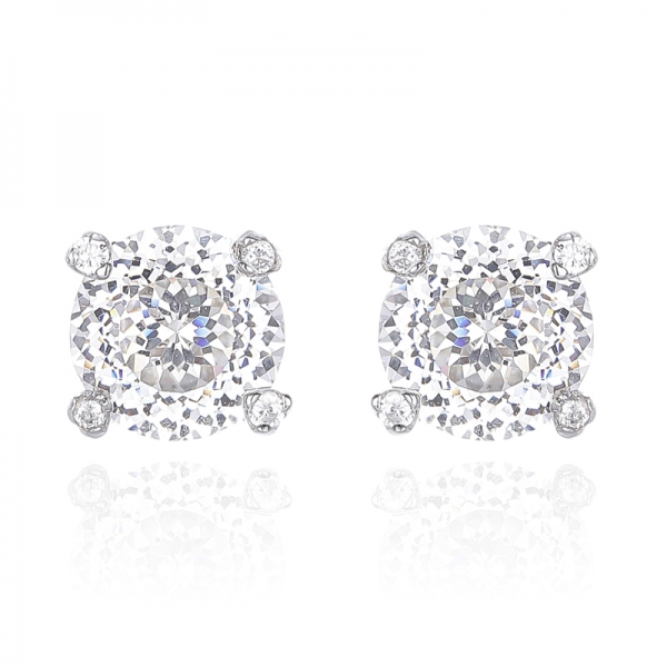 Round Diamond G And White Cubic Zircon Rhodium Silver Earring 
