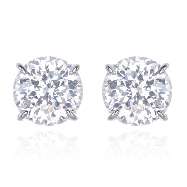 Round Diamond G Cubic Zircon Rhodium Plating Silver Earring 