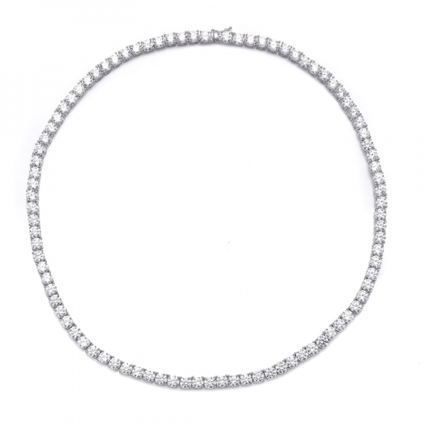 925 Round White Cubic Zircon Rhodium Silver Necklace 