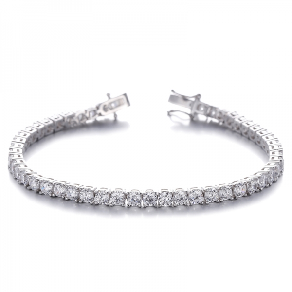 Round White Cubic Zircon Rhodium Plating Silver Bracelet 