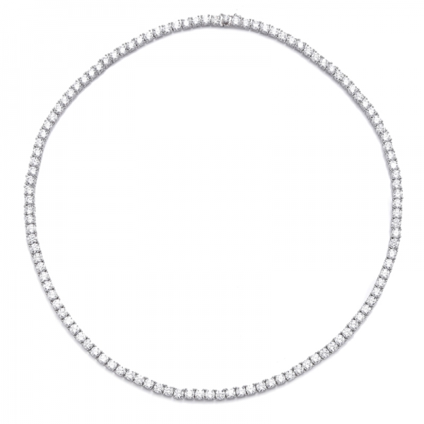 Round White Cubic Zircon Rhodium Silver Necklace 