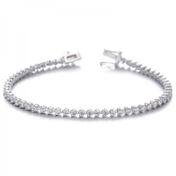 925 Round White Cubic Zircon Rhodium Silver Bracelet 