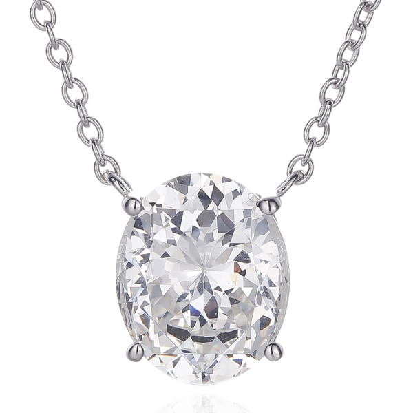 Oval Shape Diamond G Cubic Zircon Rhodium Plating Silver Necklace 