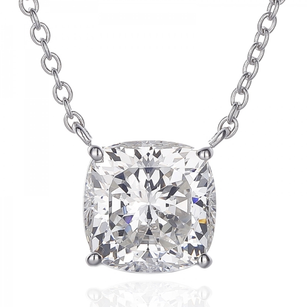 Cushion Diamond G Cubic Zircon Rhodium Silver Necklace 