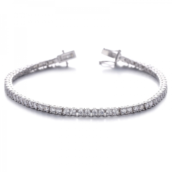 Round White Cubic Zircon Rhodium Silver Bracelet 