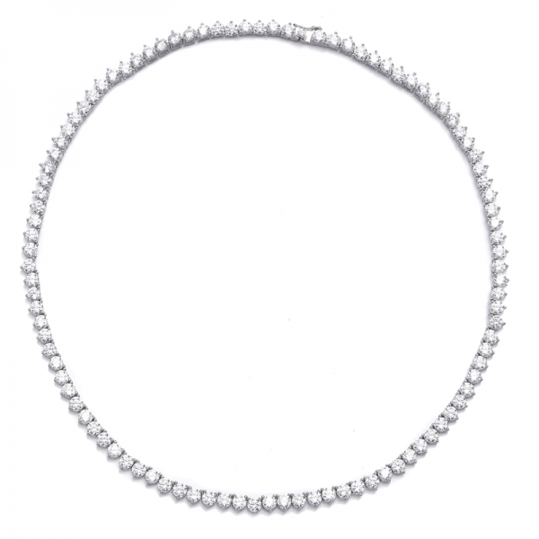 Round White Cubic Zircon Rhodium Plating Silver Necklace 