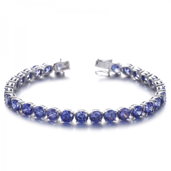 925 Round Tanzanite Cubic Zircon Rhodium Silver Bracelet 