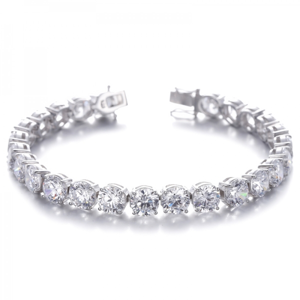 Round Tanzanite Cubic Zircon Rhodium Silver Bracelet 
