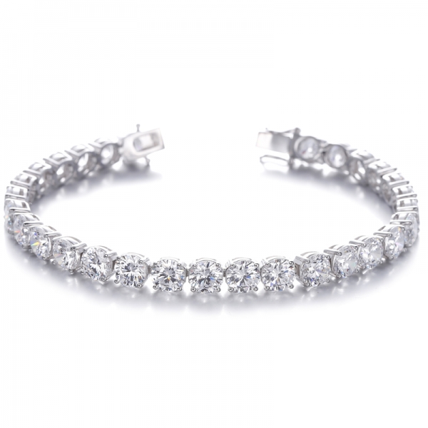 925 Round Tanzanite Cubic Zircon Rhodium Silver Bracelet 