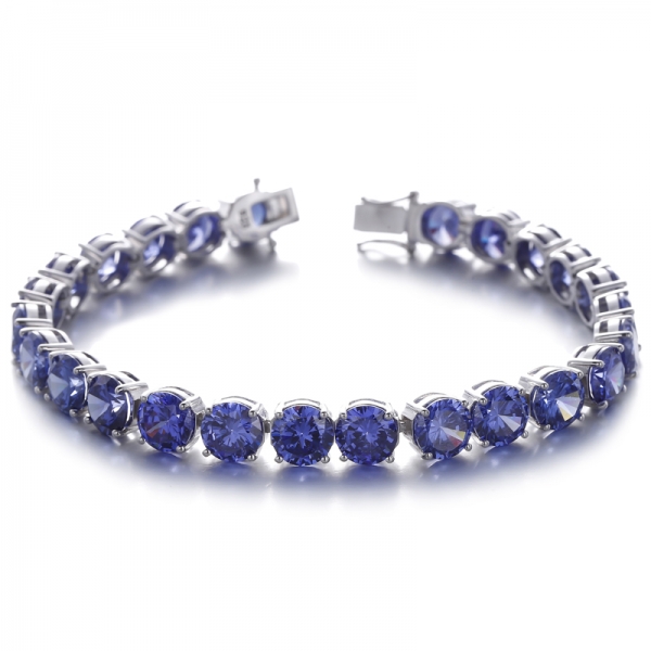Round Tanzanite Cubic Zircon Rhodium Silver Bracelet 