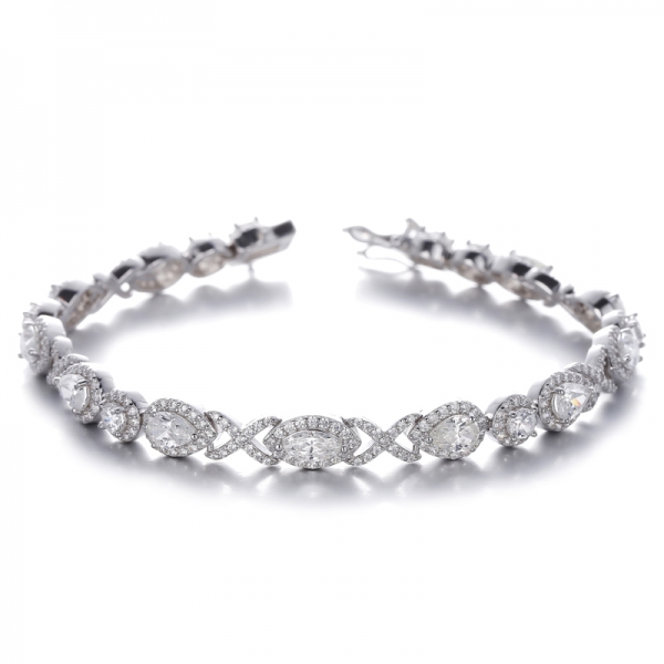 Marquise Morganite Nano And Round White Cubic Zircon Silver Bracelet With Rose Gold Plating 