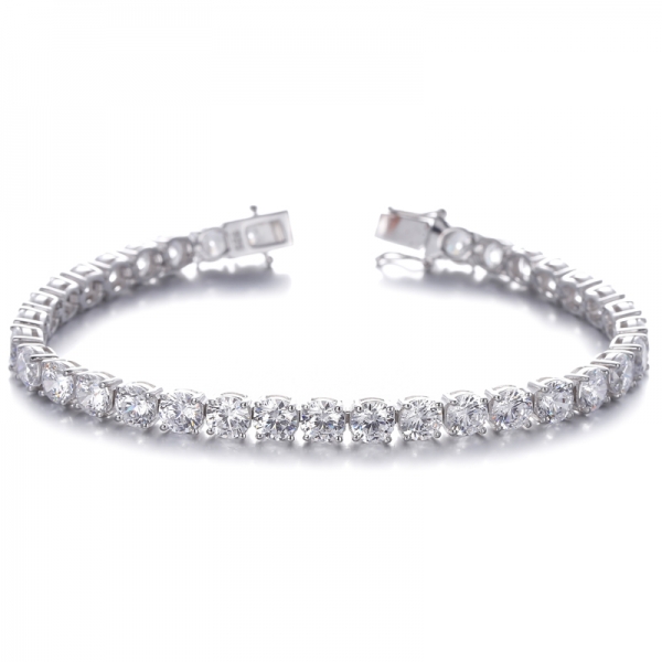 Round Tanzanite Cubic Zircon Rhodium Plating Silver Bracelet 