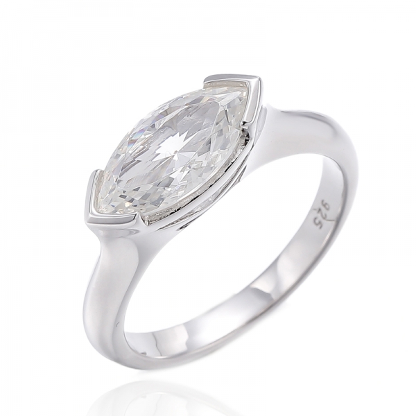 Marquise Diamond Yellow Cubic Zircon Rhodium Silver Ring 
