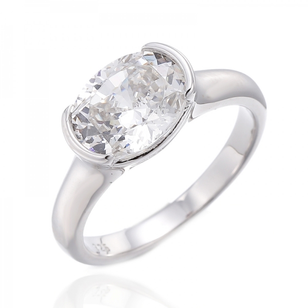 Oval Shape Diamond Pink Cubic Zircon Rhodium Silver Ring 