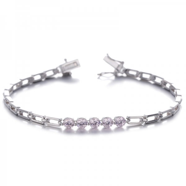 Round Diamond G Color Cubic Zircon Rhodium Silver Bracelet 