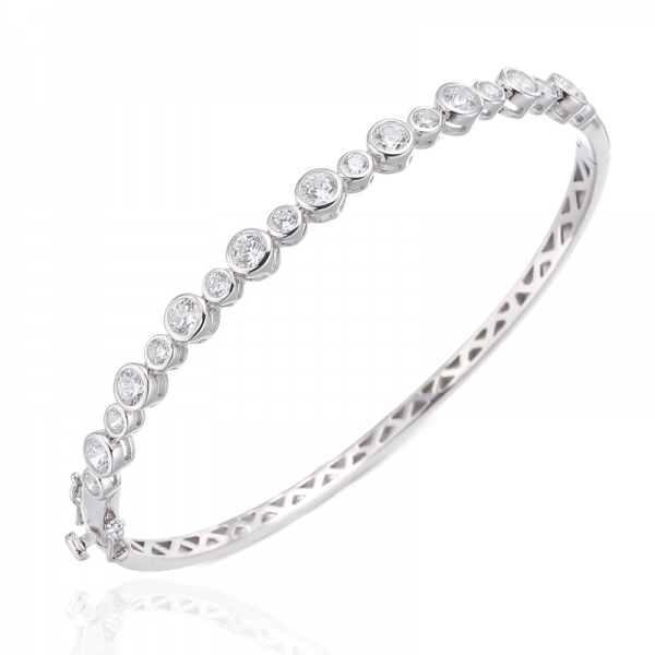 Round Rainbow Color Cubic Zircon Rhodium Plating Silver Bangle 