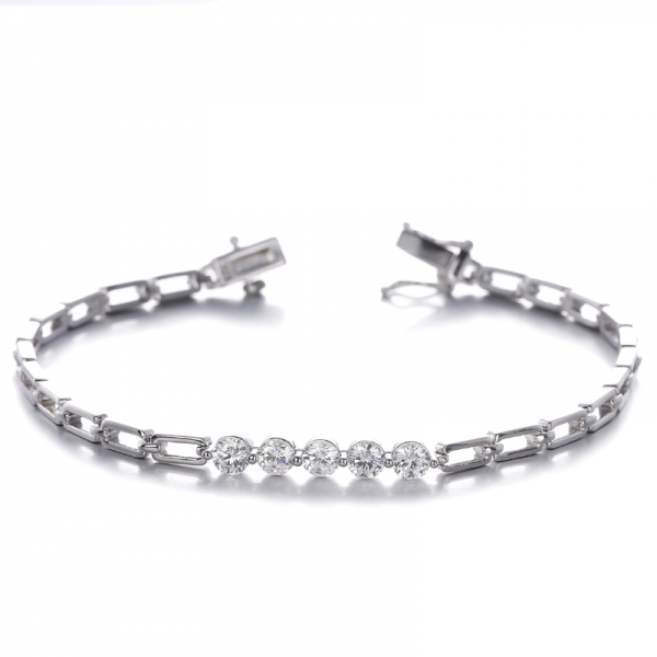 Round Diamond G Color Cubic Zircon Rhodium Silver Bracelet 