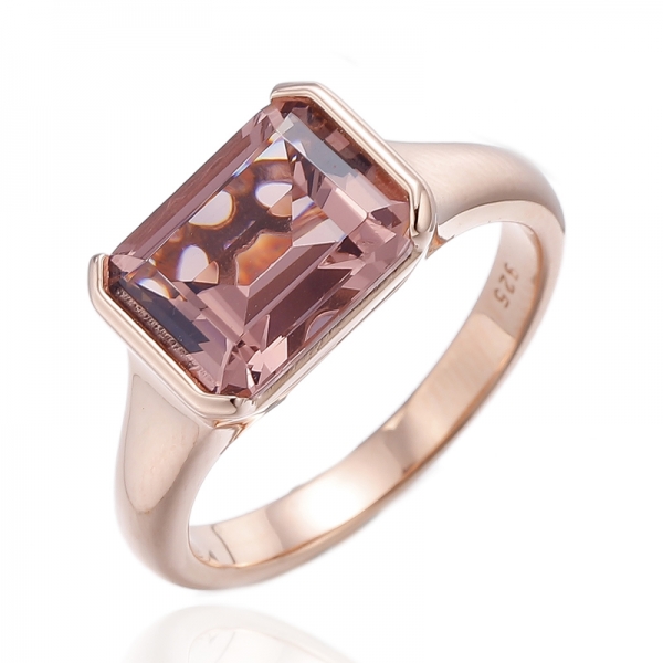 925 Emerald Cut Diamond G Cubic Zircon Rhodium Plating Silver Ring 
